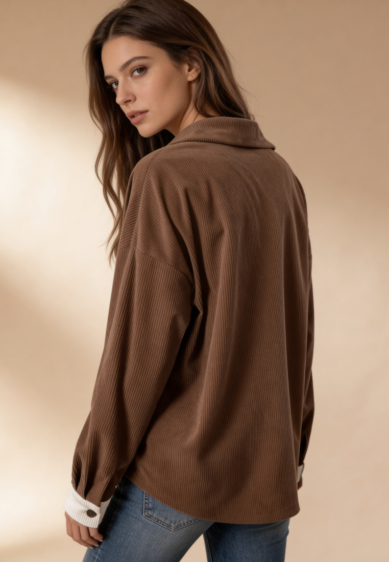 Norvella | Camicia Donna in Velluto a Coste Bicolore Casual