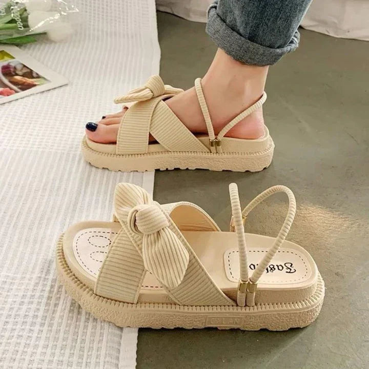 Seravie | Women's Flat Sandals with Bow Summer Casual