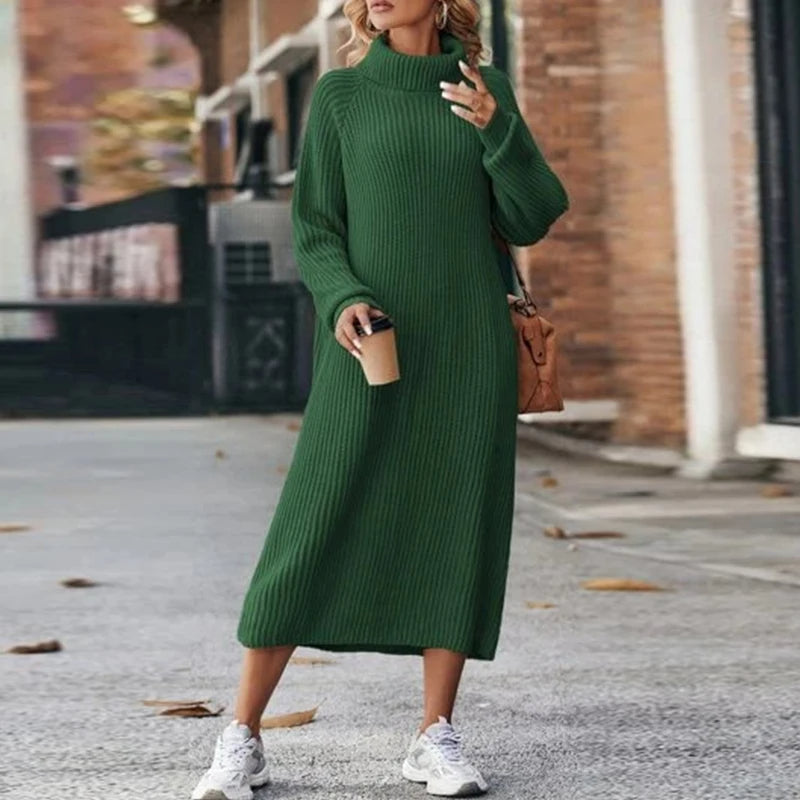 Elmoria | Women's Winter Ribbed Knit Turtleneck Dress