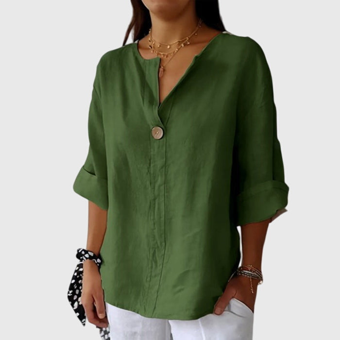 Noiréva | Camicia Casual da Donna in Lino con Scollo a V e Taglio Largo