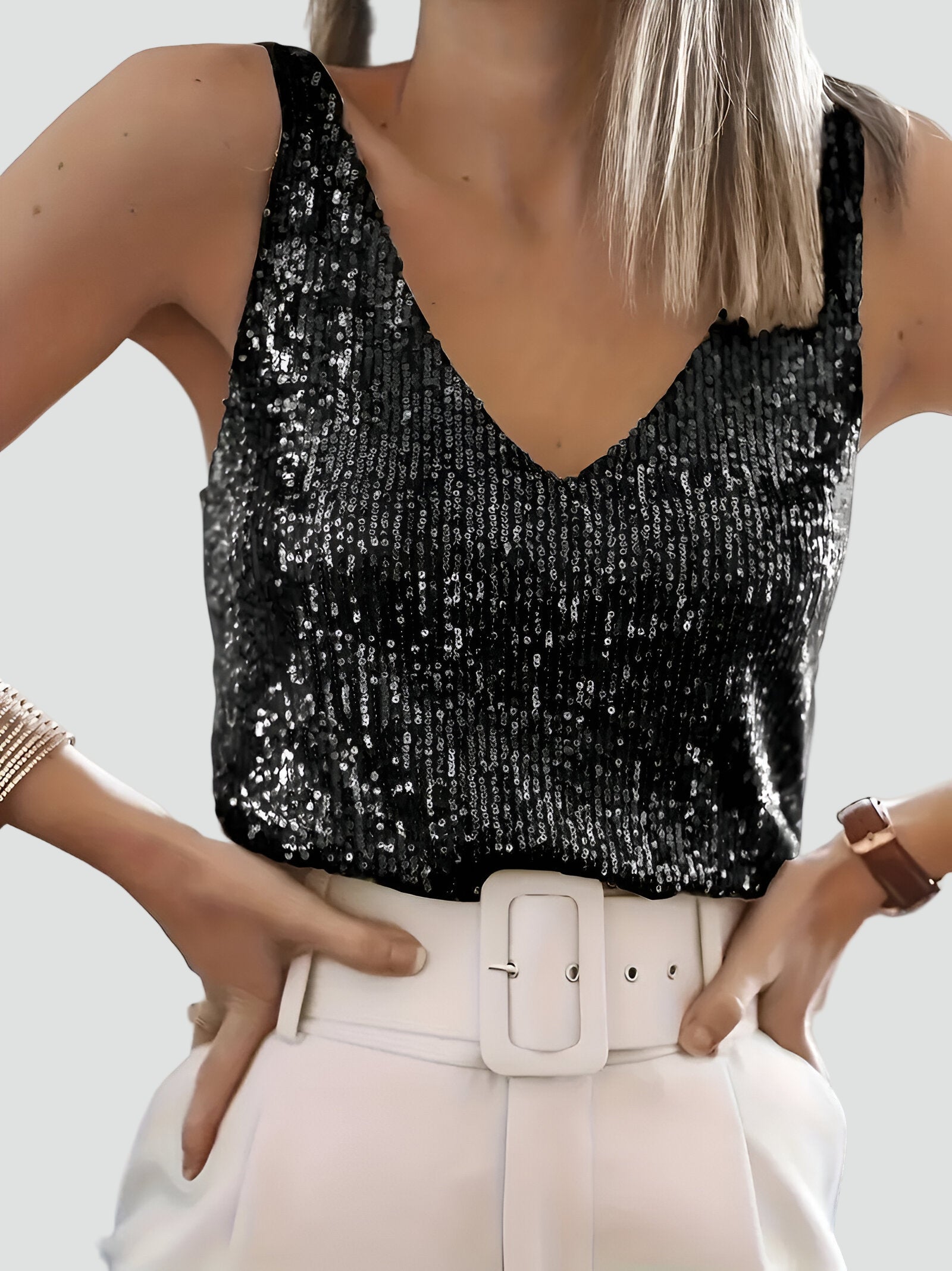 Averelle | Women's Elegant Evening Spaghetti Strap Top with Sequins