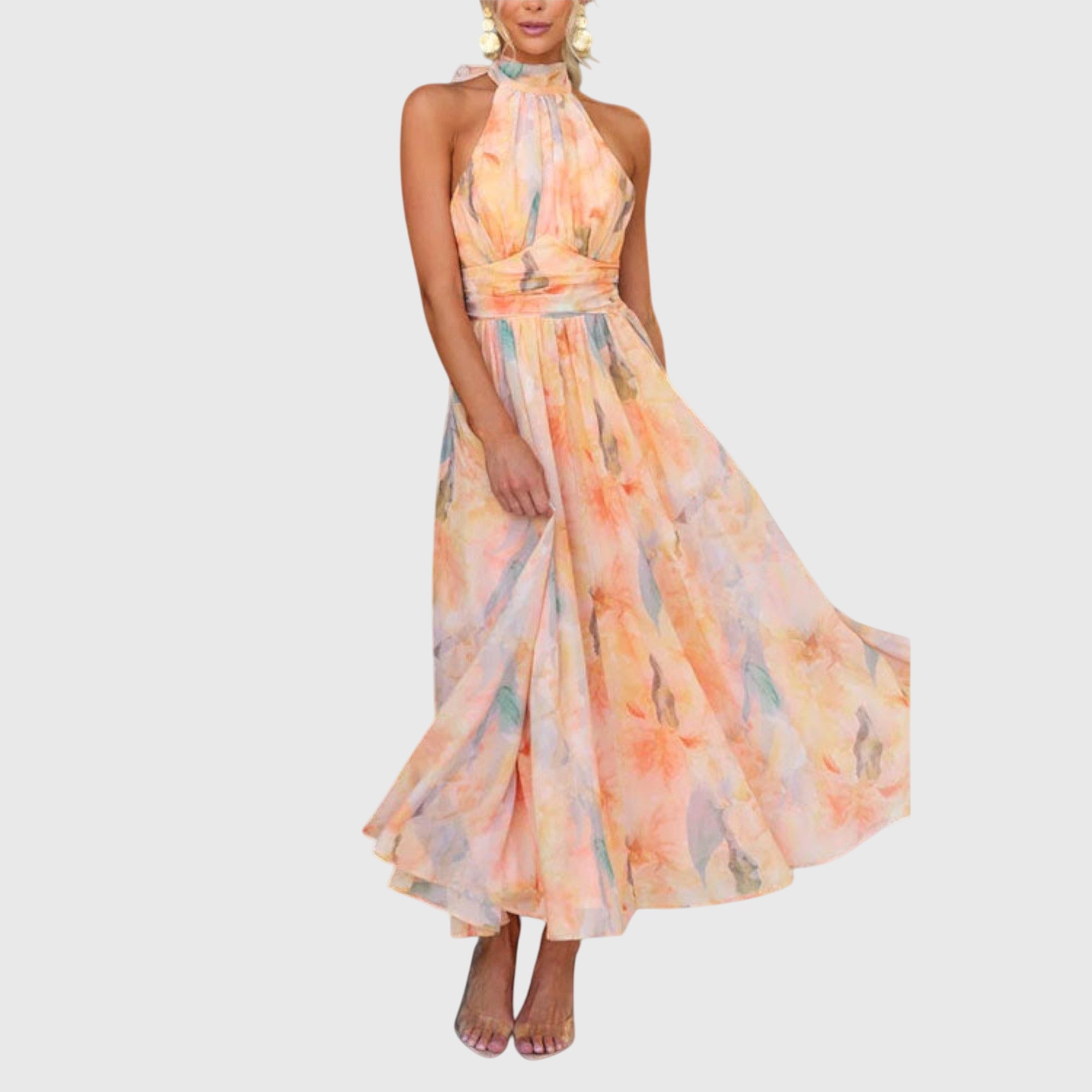 Alina | Abito estivo elegante da donna, lungo, con scollo halter e tessuto leggero