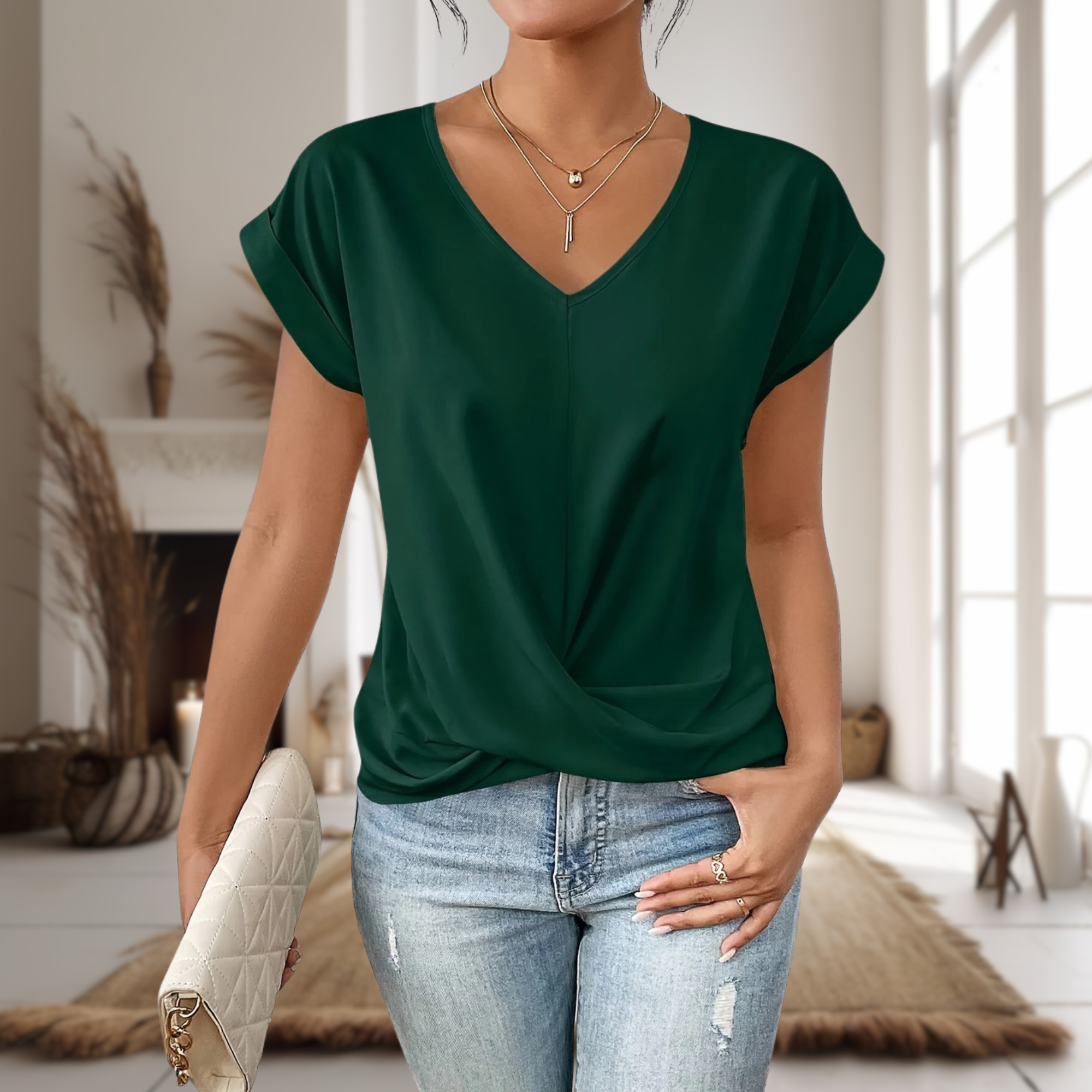 Livia | Elegant blouse with V-neck and short sleeves
