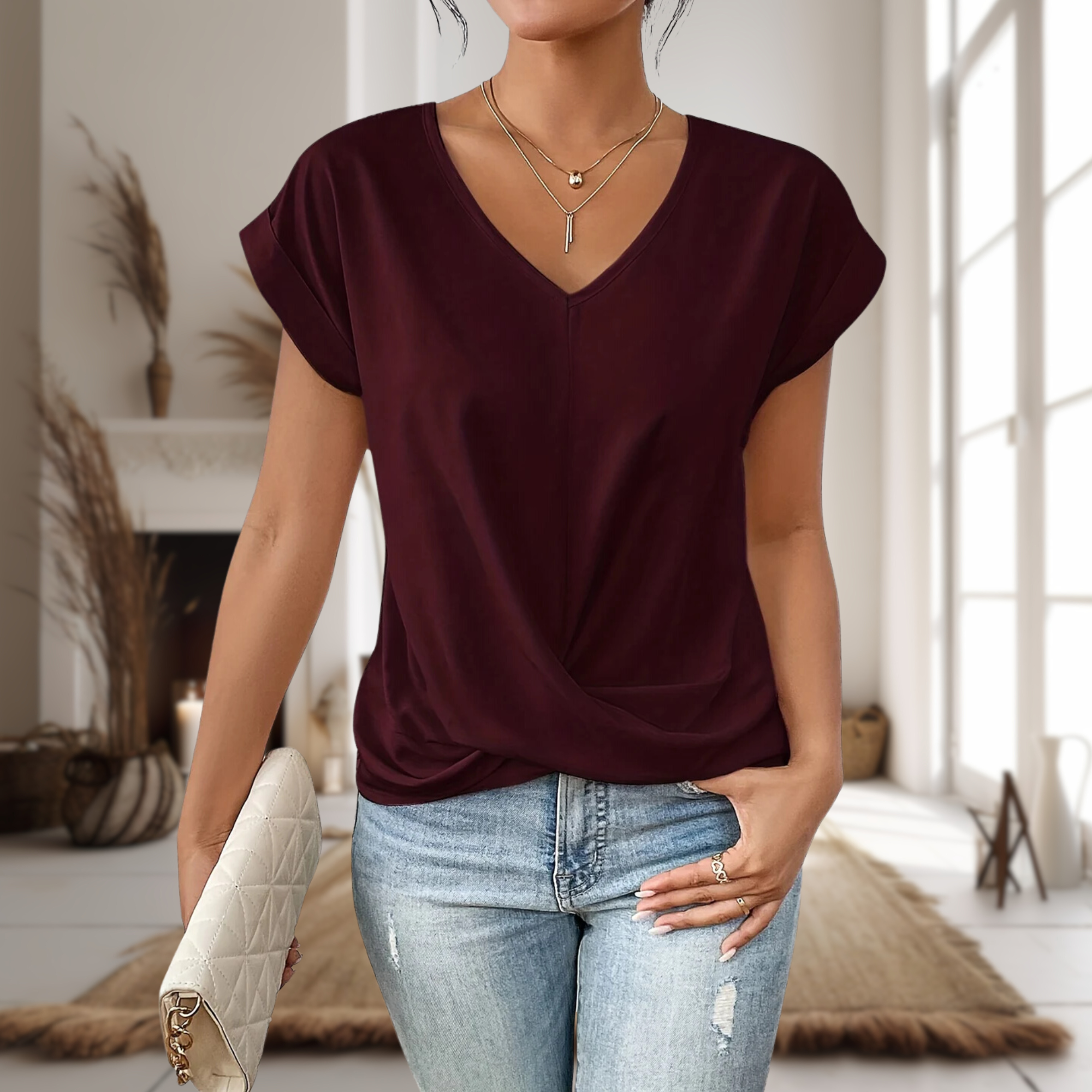 Zirella | T-shirt estiva da donna con scollo a V e vestibilità ampia