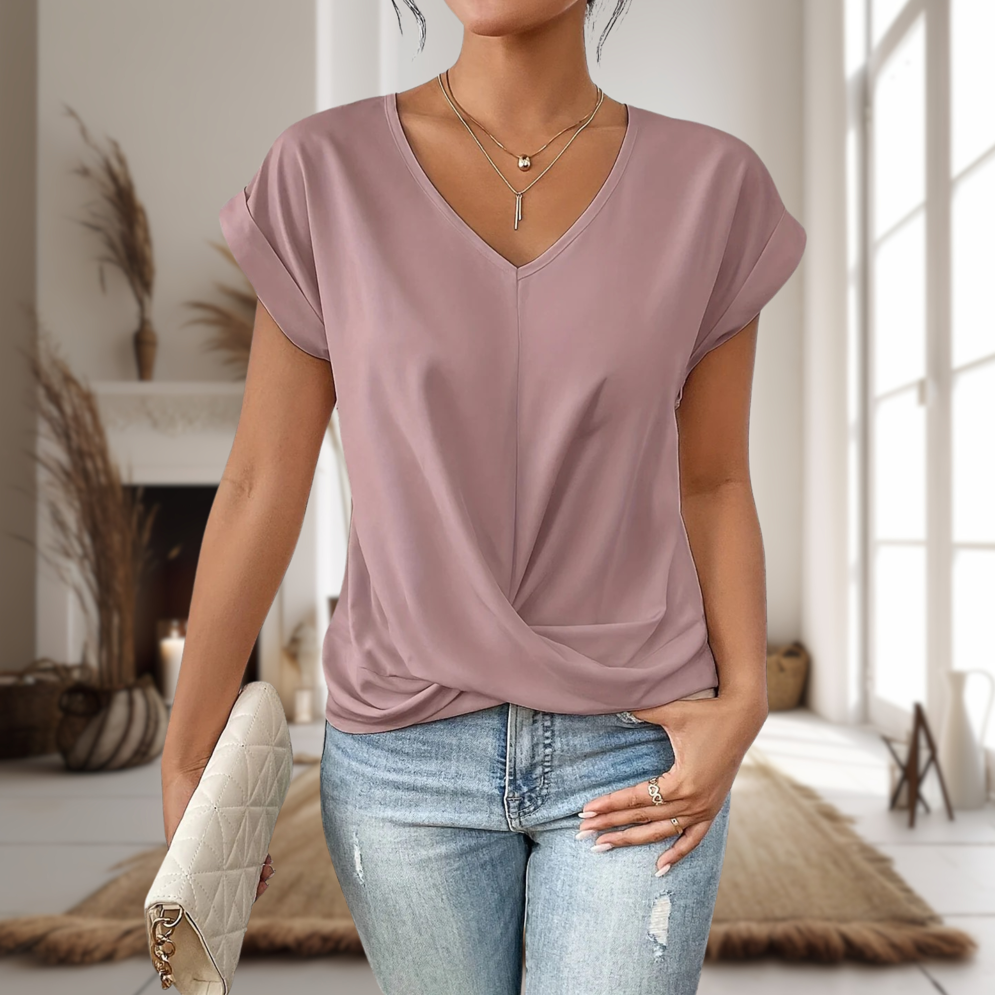 Zirella | T-shirt estiva da donna con scollo a V e vestibilità ampia
