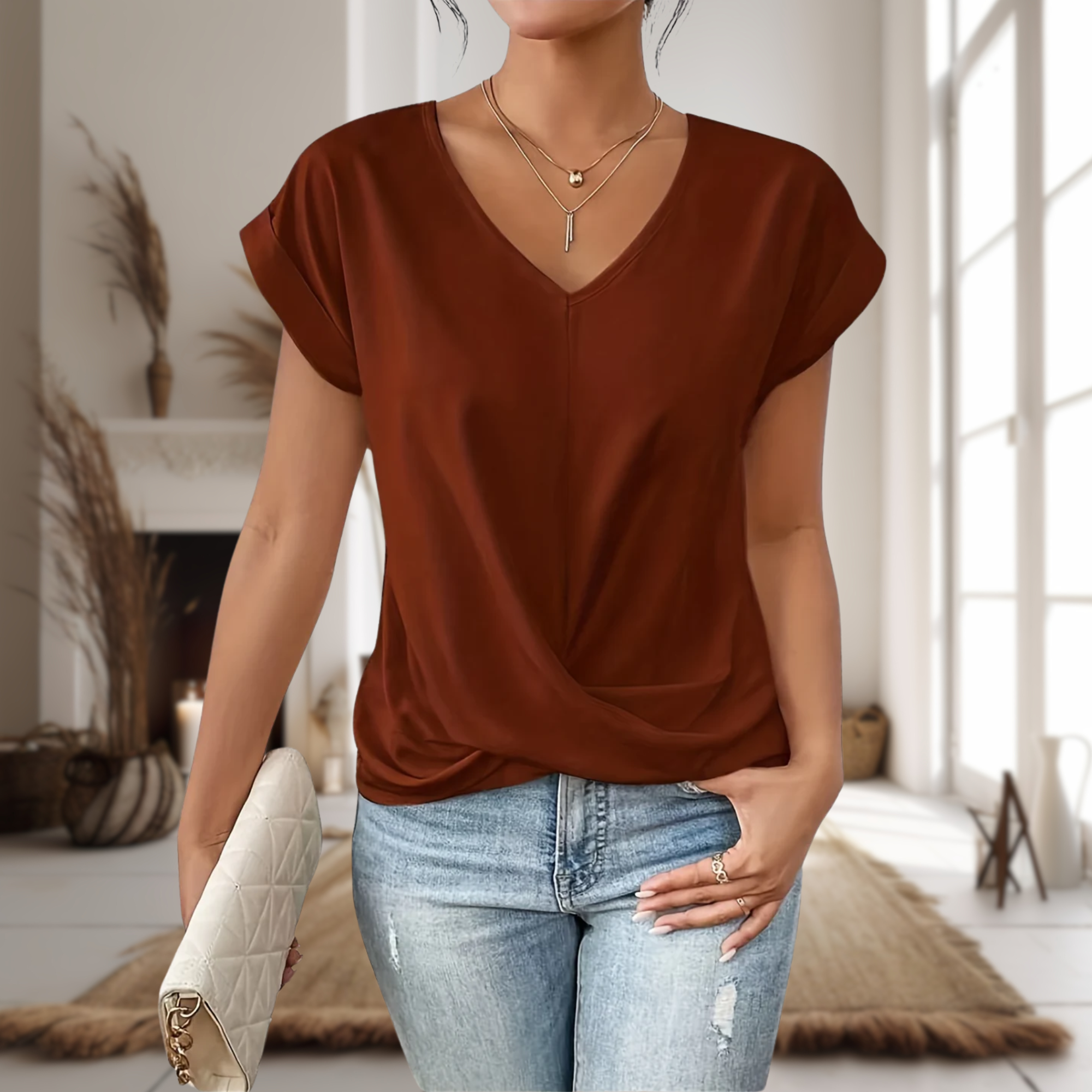 Zirella | T-shirt estiva da donna con scollo a V e vestibilità ampia