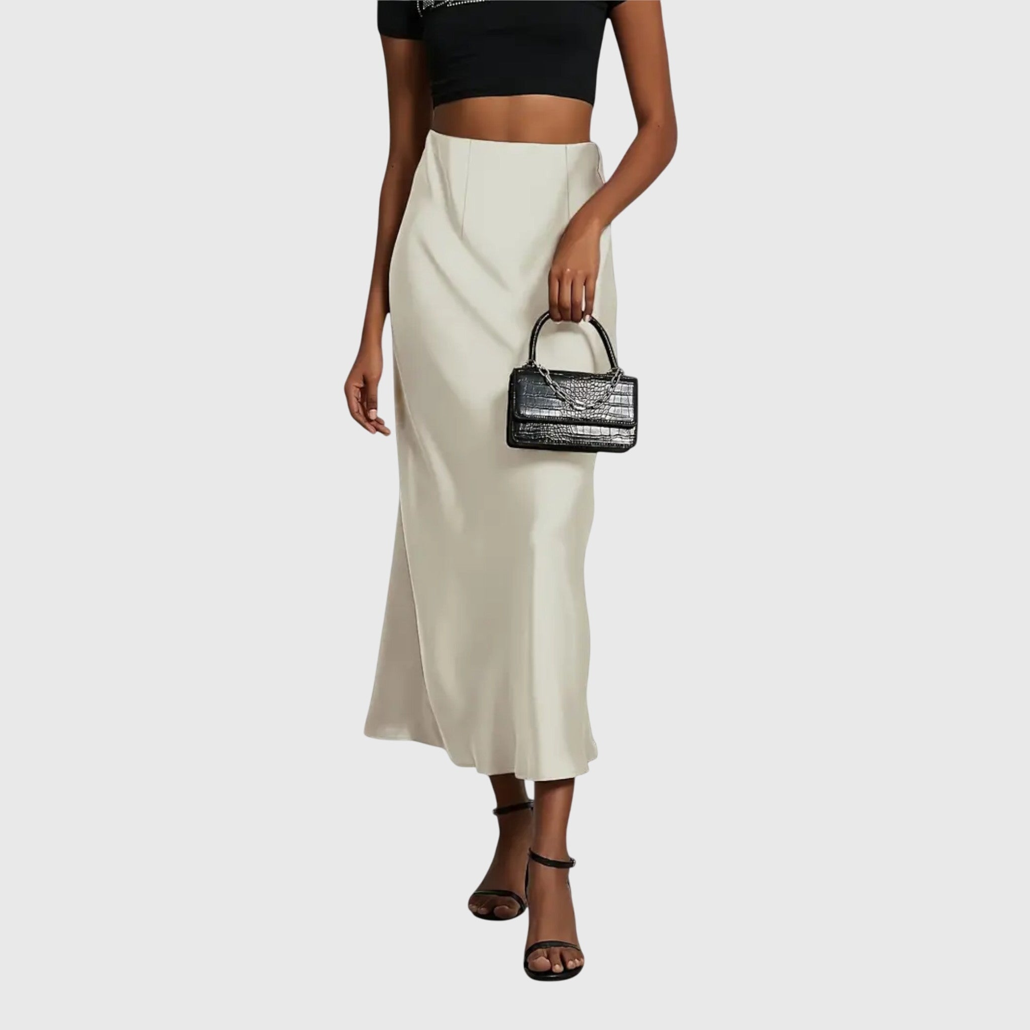 Amara | Gonna Midi Elegante in Raso da Donna Crema