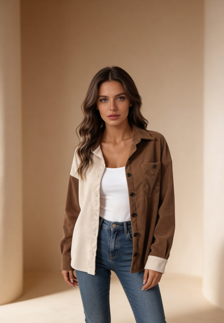 Norvella | Camicia Donna in Velluto a Coste Bicolore Casual