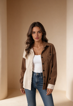 Norvella | Camicia Donna in Velluto a Coste Bicolore Casual