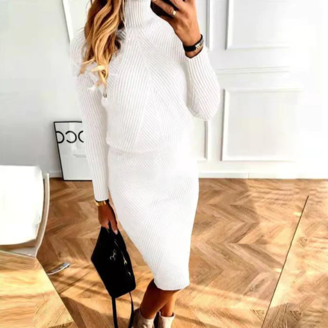 Sughra | Knit Dress with Chevron Pattern Turtleneck