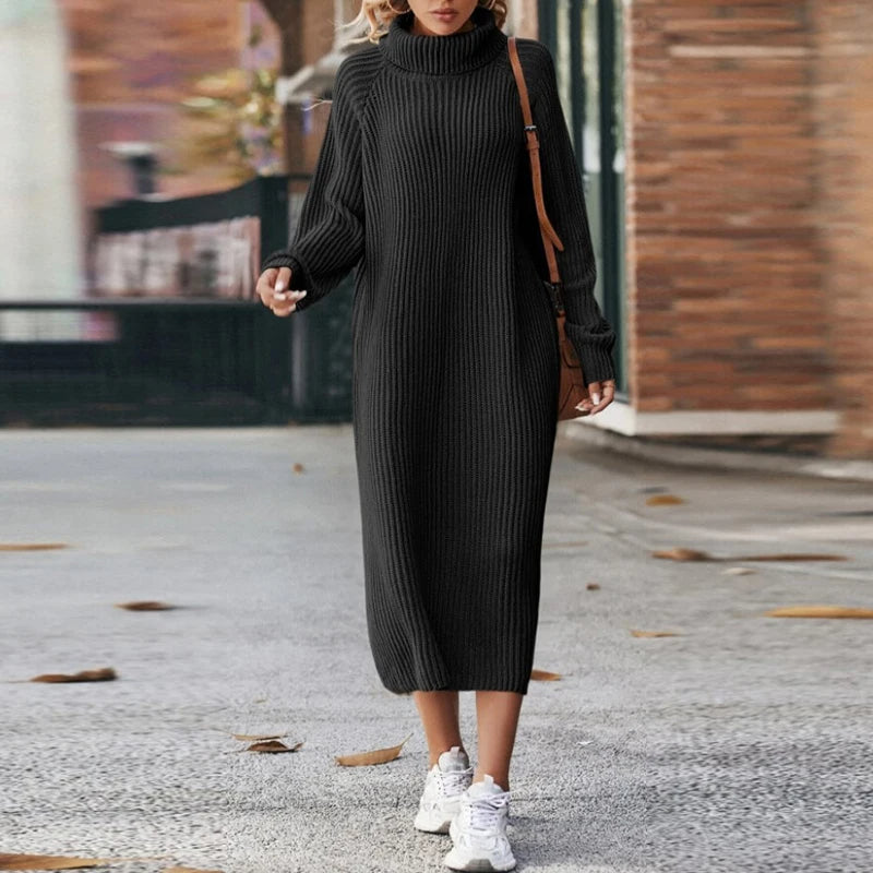 Elmoria | Women's Winter Ribbed Knit Turtleneck Dress