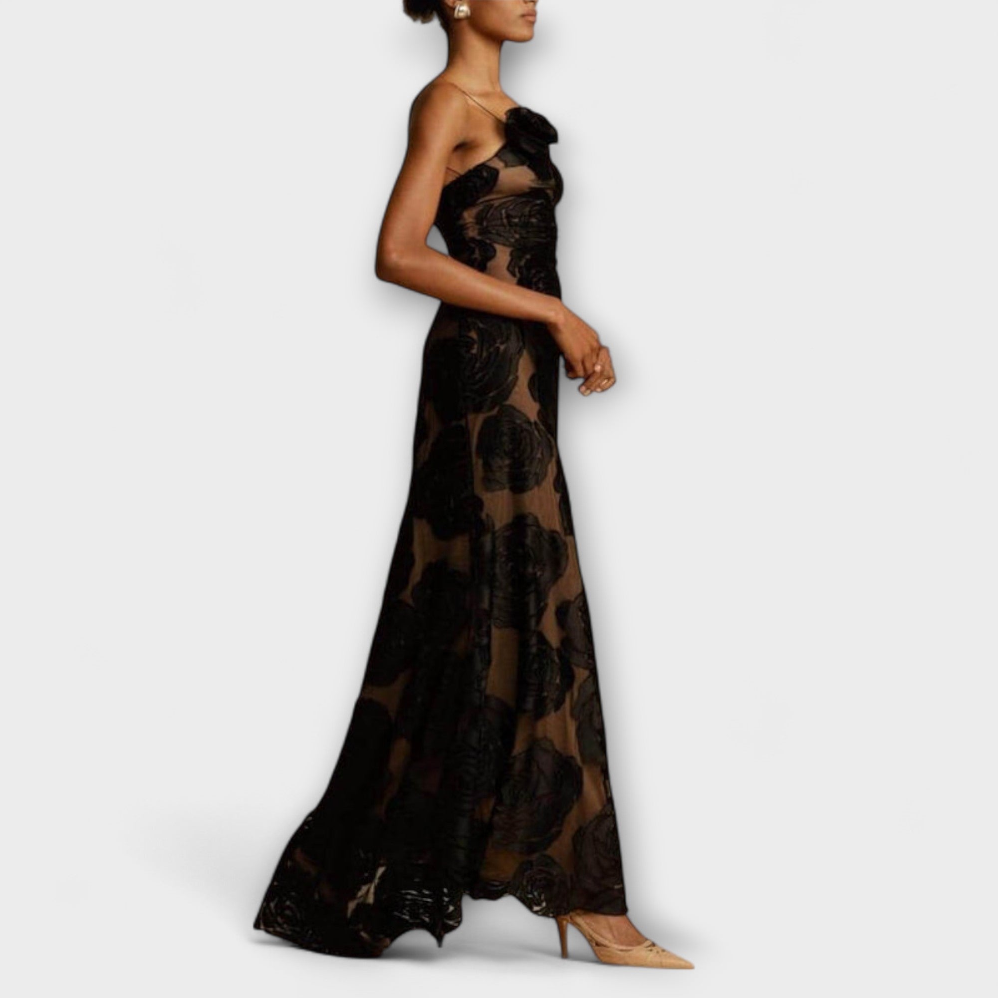 Salena | Abito Maxi Elegante Trasparente da Donna con Motivo Floreale