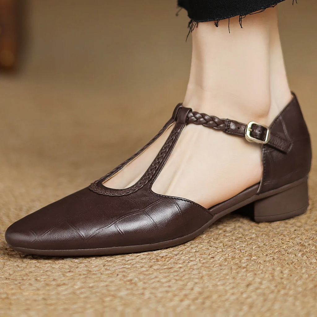 Aureline | Scarpe da donna Mary Jane vintage con cinturino intrecciato a T