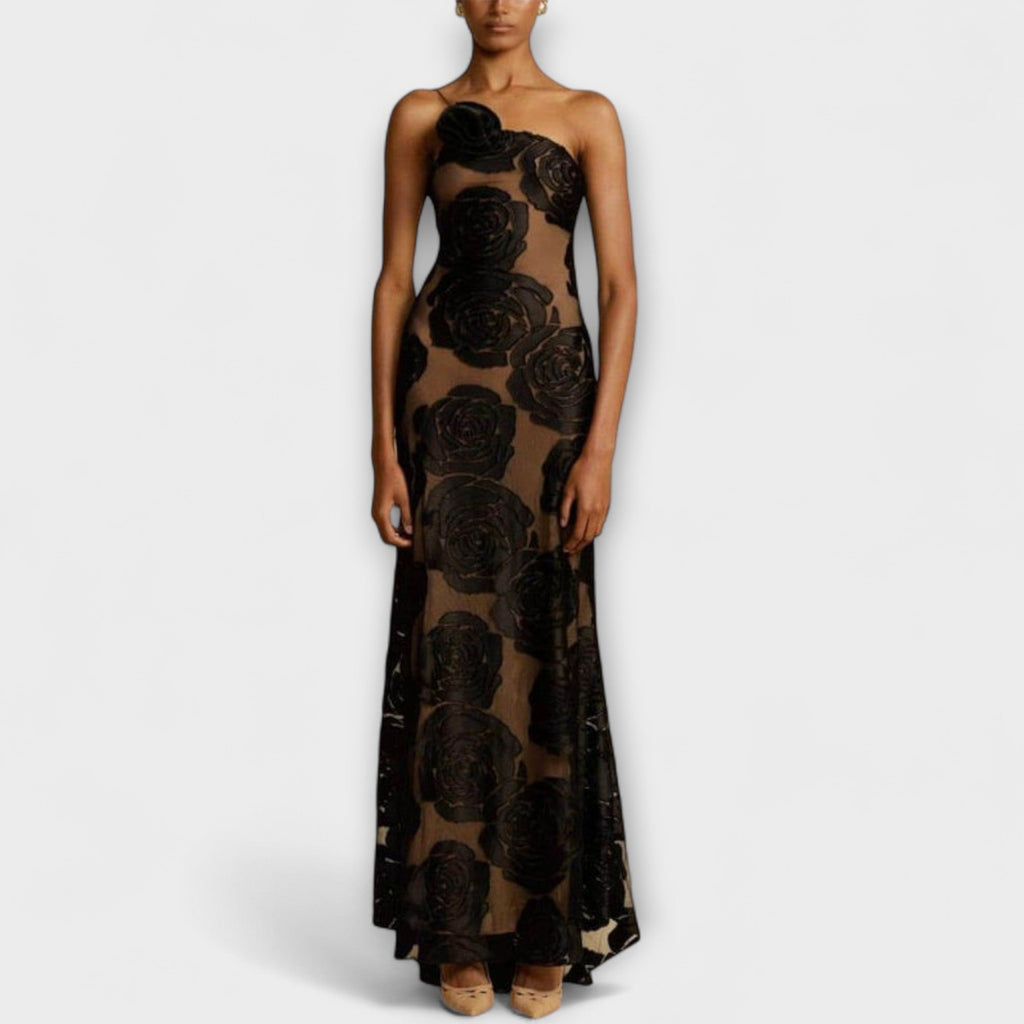 Salena | Abito Maxi Elegante Trasparente da Donna con Motivo Floreale