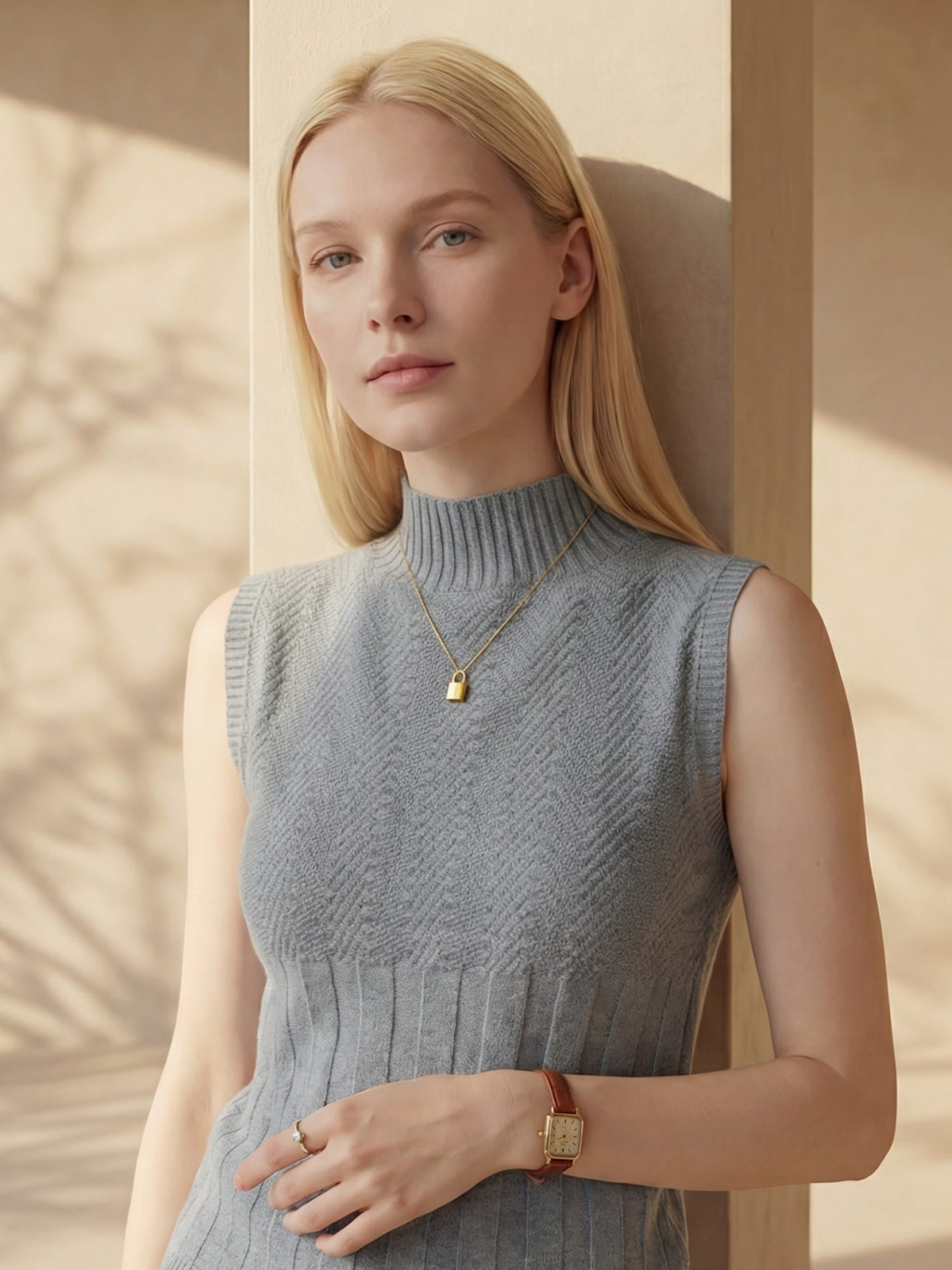 Rose| Women's Sleeveless Knit Top with Mock Neck