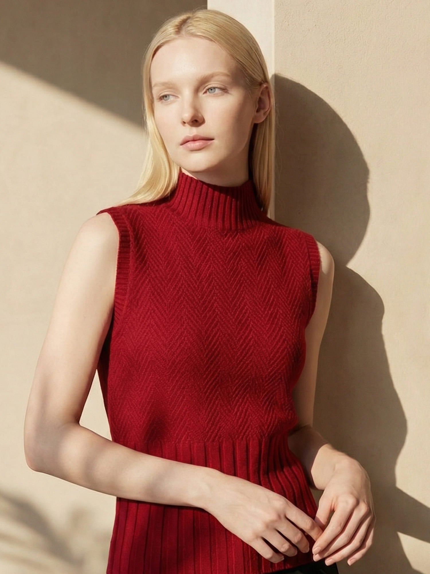 Rose| Women's Sleeveless Knit Top with Mock Neck