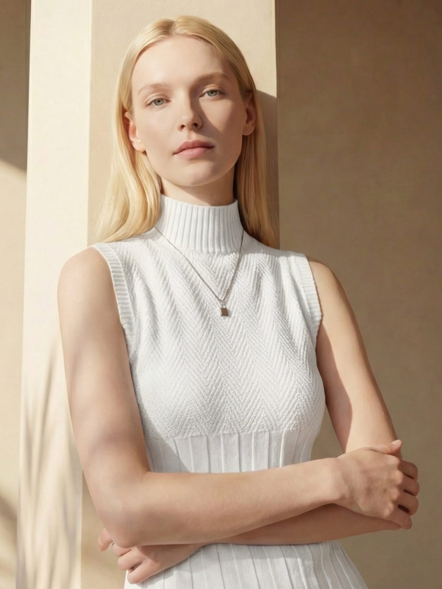 Rose| Women's Sleeveless Knit Top with Mock Neck