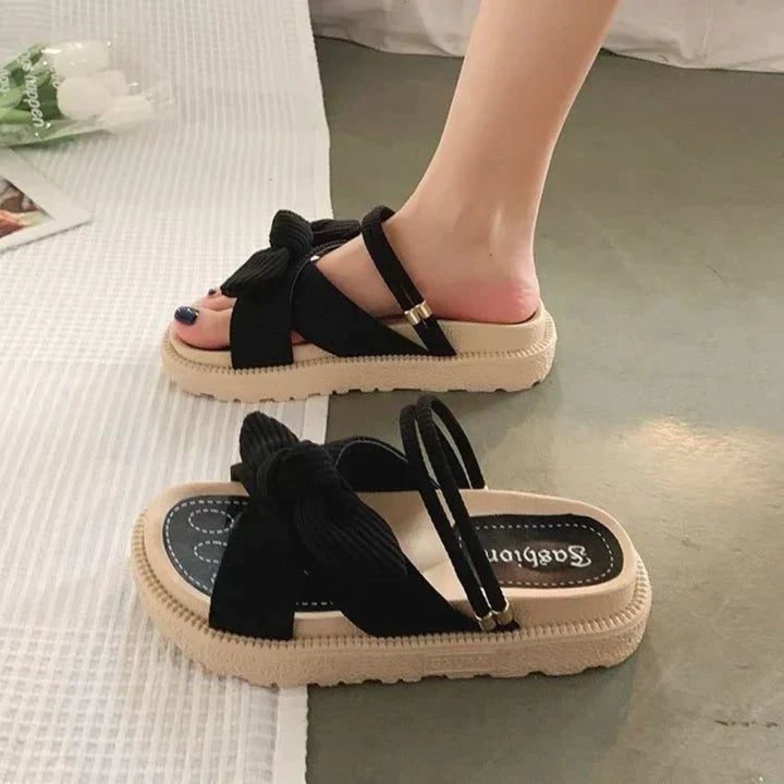 Seravie | Women's Flat Sandals with Bow Summer Casual