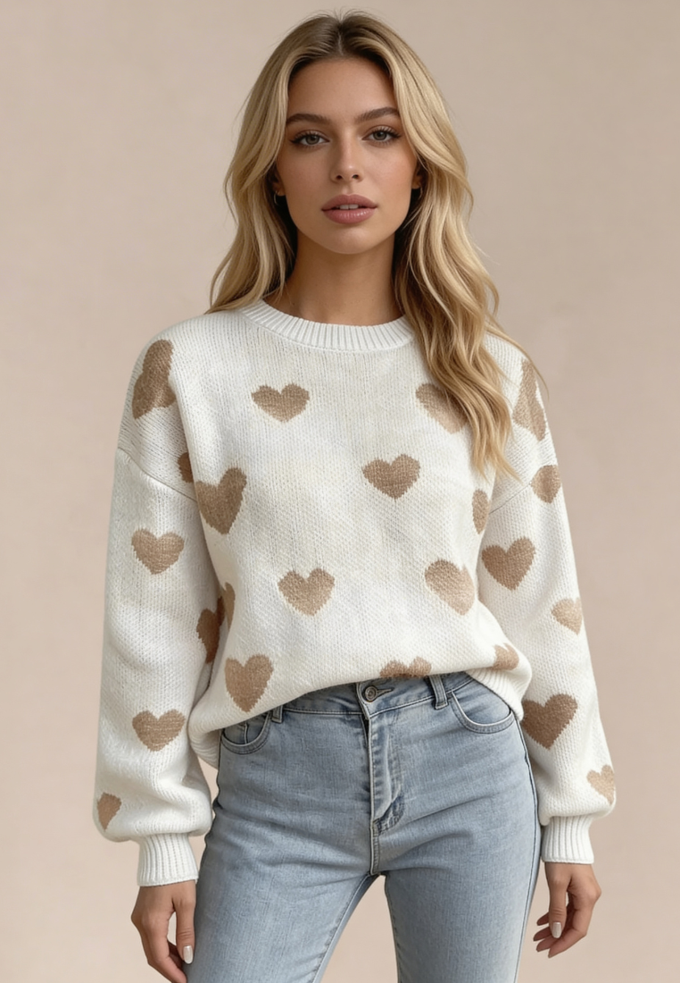 Merelise | Maglione Donna con Motivo a Cuori Casual