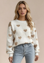 Merelise | Maglione Donna con Motivo a Cuori Casual