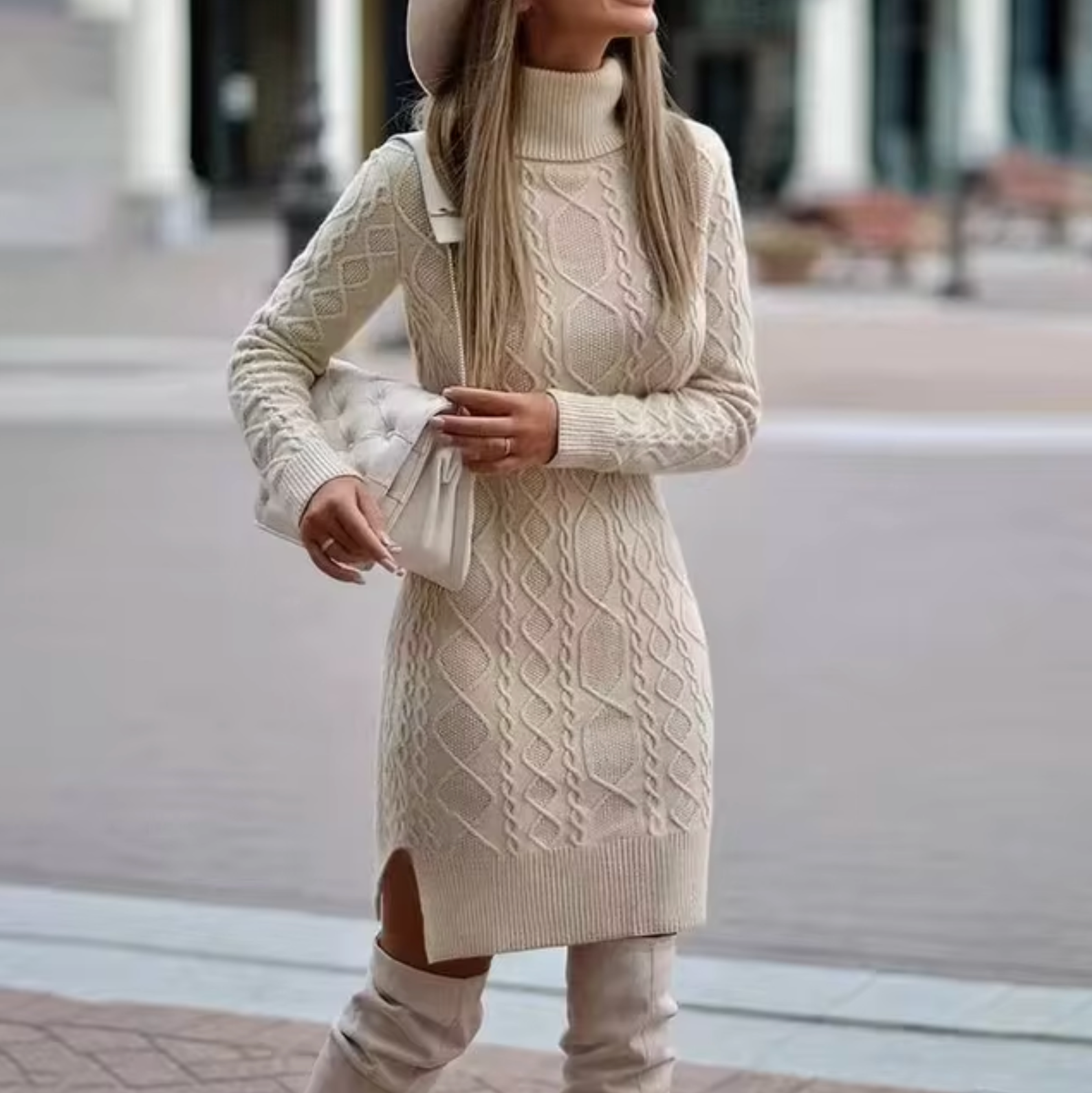 Akeela | Abito Donna a Treccia con Collo Alto