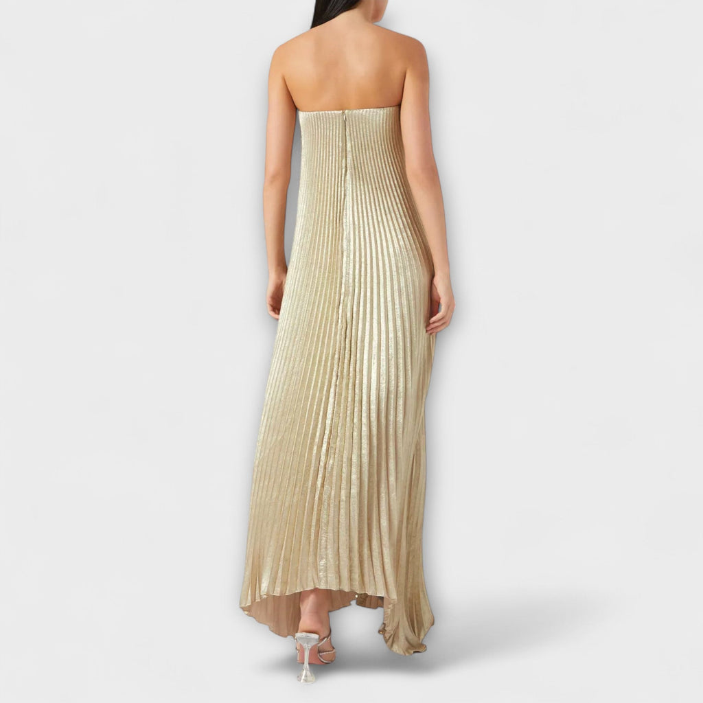 Moana | Abito Maxi Plissettato Estivo Donna con Fiori e Senza Spalline