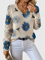 Sandrine | Maglione da donna con motivo floreale e scollo a V