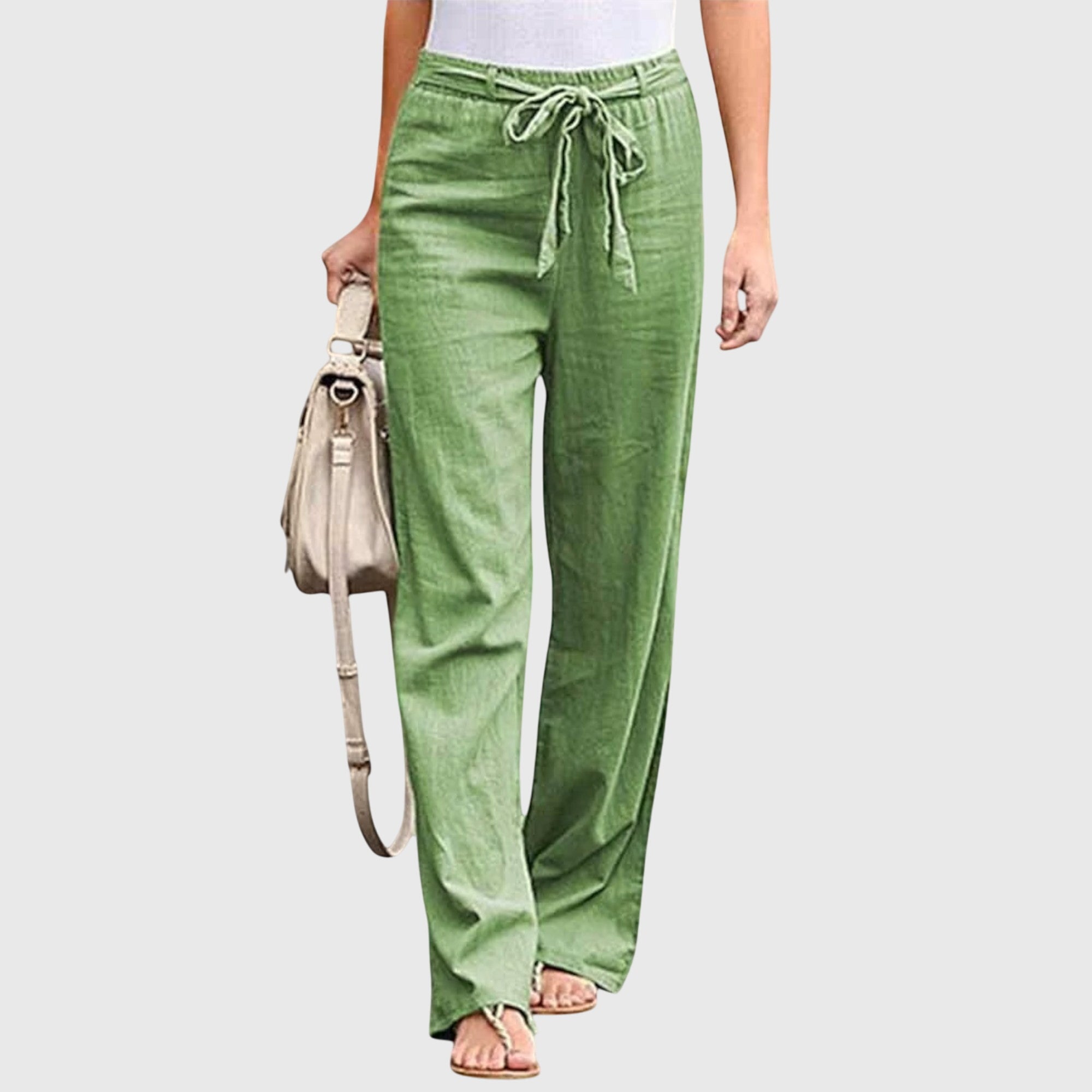 Lunessa | Women's Linen Pants with Waist Tie and Wide Legs