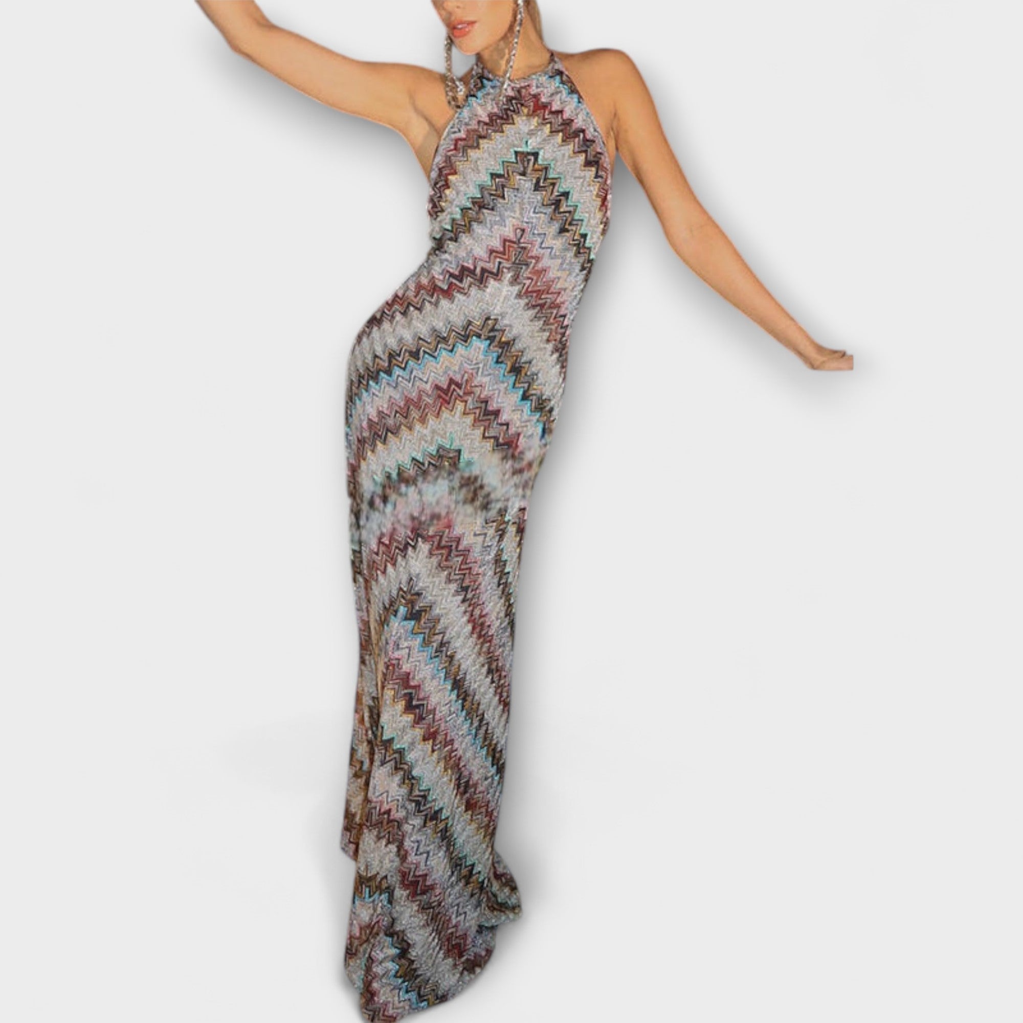 Dżesika | Abito Estivo Maxi Donna Halter a Chevron