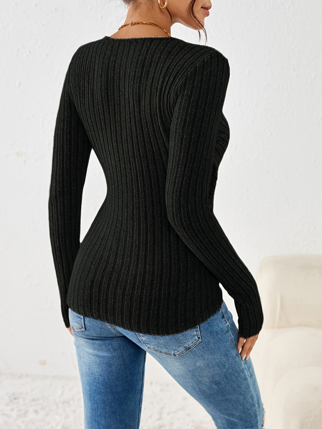 Selmira | Blusa Donna a Costine con Scollo a V Incrociato Casual