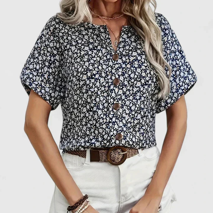 Roselune | Women's Summer Floral Casual Blouse with Buttons