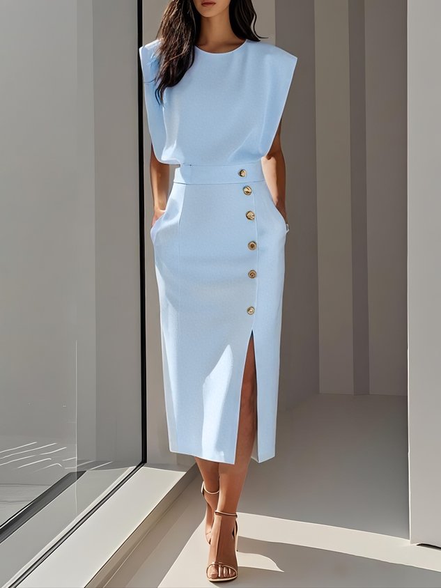 Larysa | Elegancka damska sukienka midi z rozcięciem