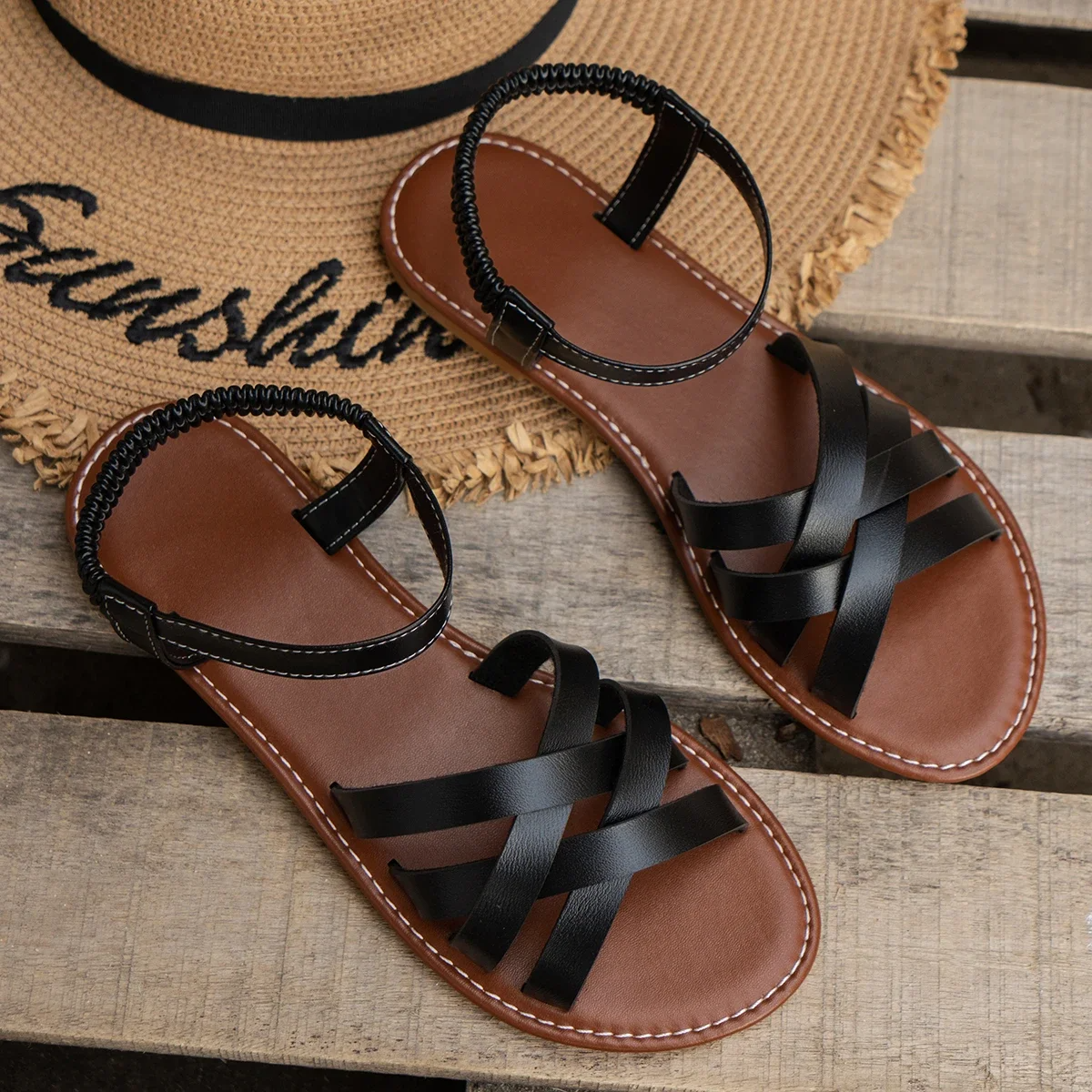 Trivella | Women's Casual Sandals with Crossed Straps and Elastic Back