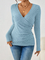 Selmira | Blusa Donna a Costine con Scollo a V Incrociato Casual