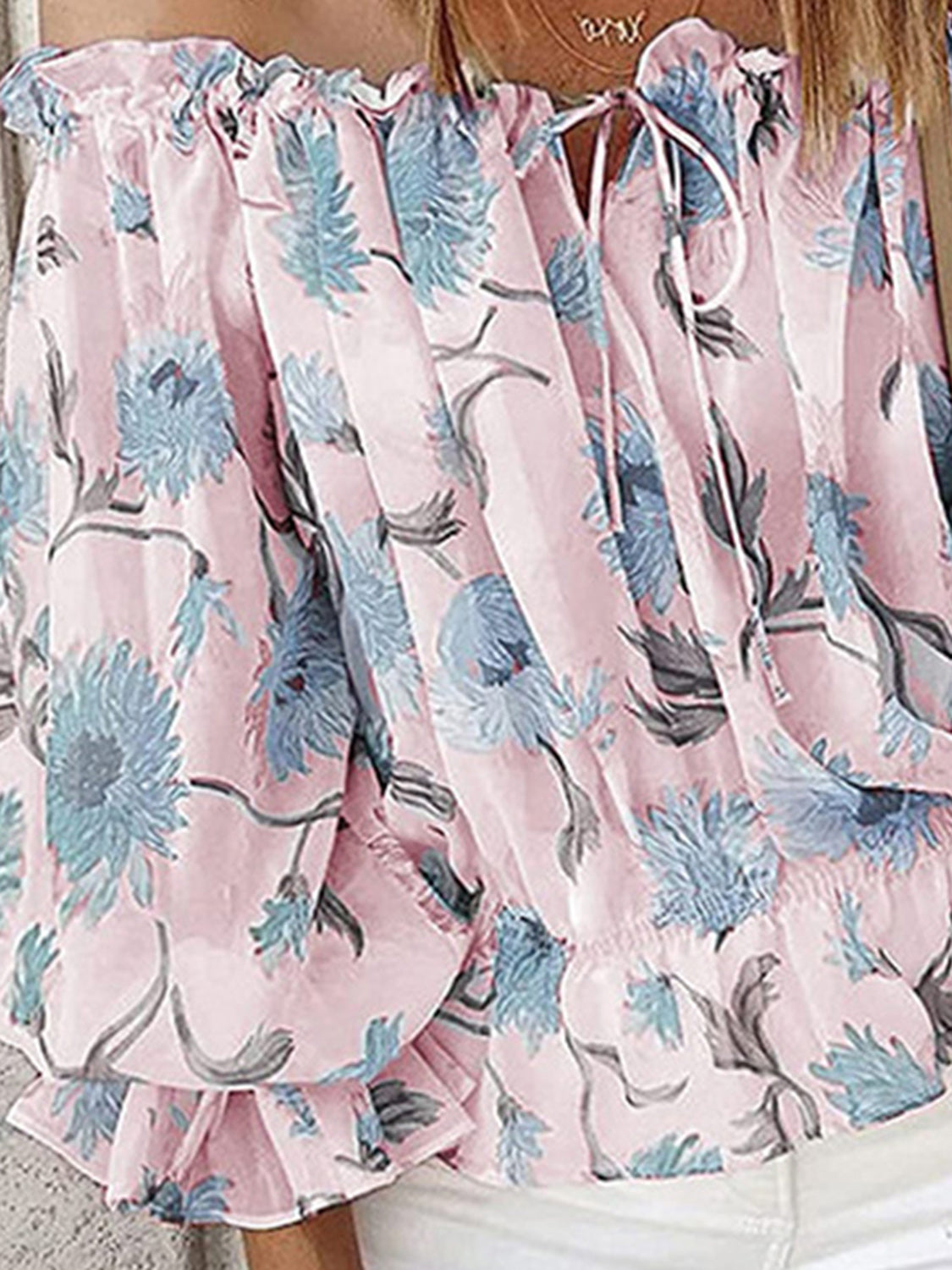 Floréa | Blusa estiva da donna con spalle scoperte, stampa floreale e maniche a sbuffo