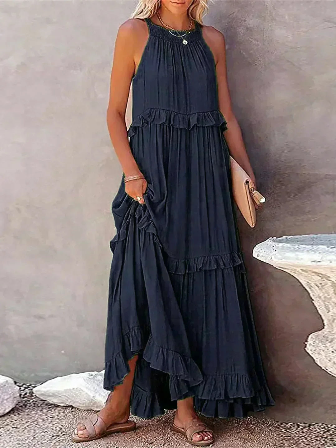 Orlavia | Women's Summer Maxi Dress with Ruffles Sleeveless