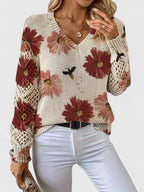 Sandrine | Maglione da donna con motivo floreale e scollo a V