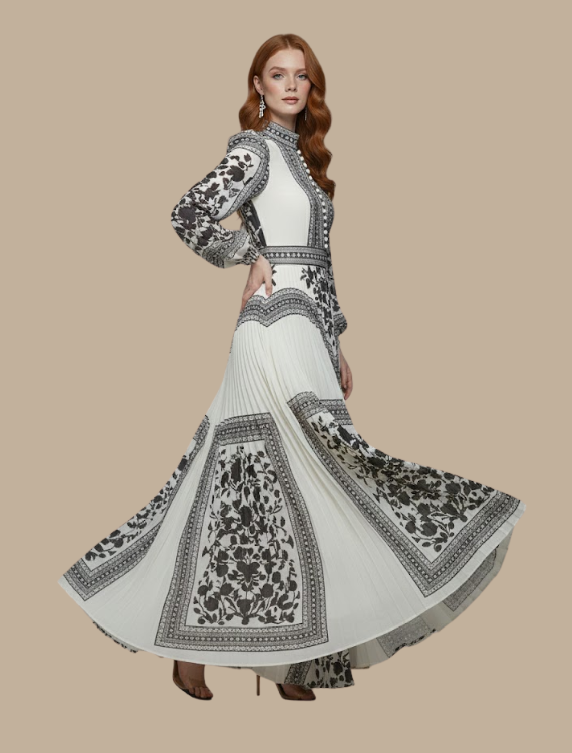Amara | Abito Maxi Boho da Donna con Maniche Lunghe e Fantasia