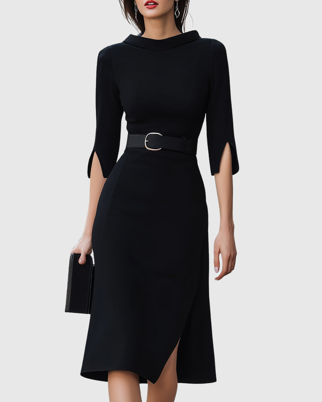 Caviera | Abito Midi Elegante da Donna con Cintura per l'Ufficio