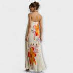 Moana | Abito Maxi Plissettato Estivo Donna con Fiori e Senza Spalline