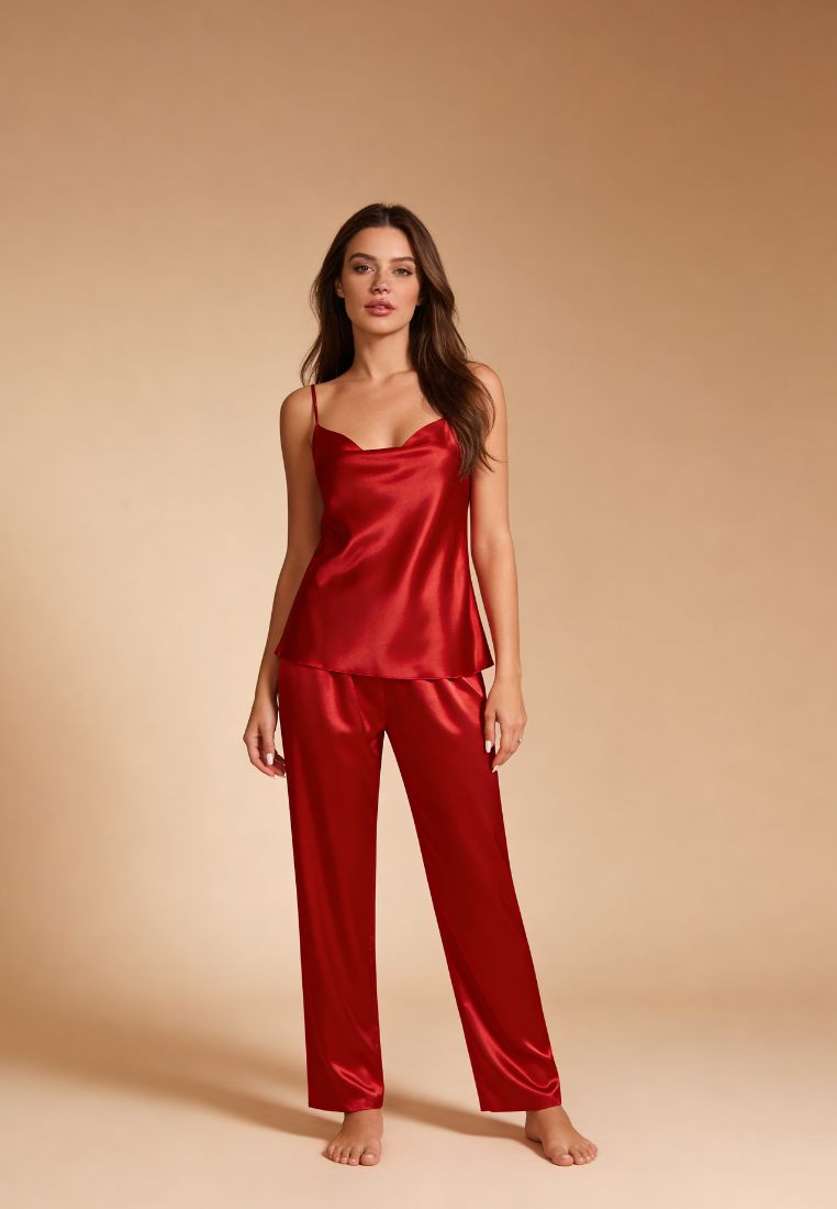 Lunaria | Completo Pigiama Donna Elegante in Raso con Spalline e Pantaloni Lunghi