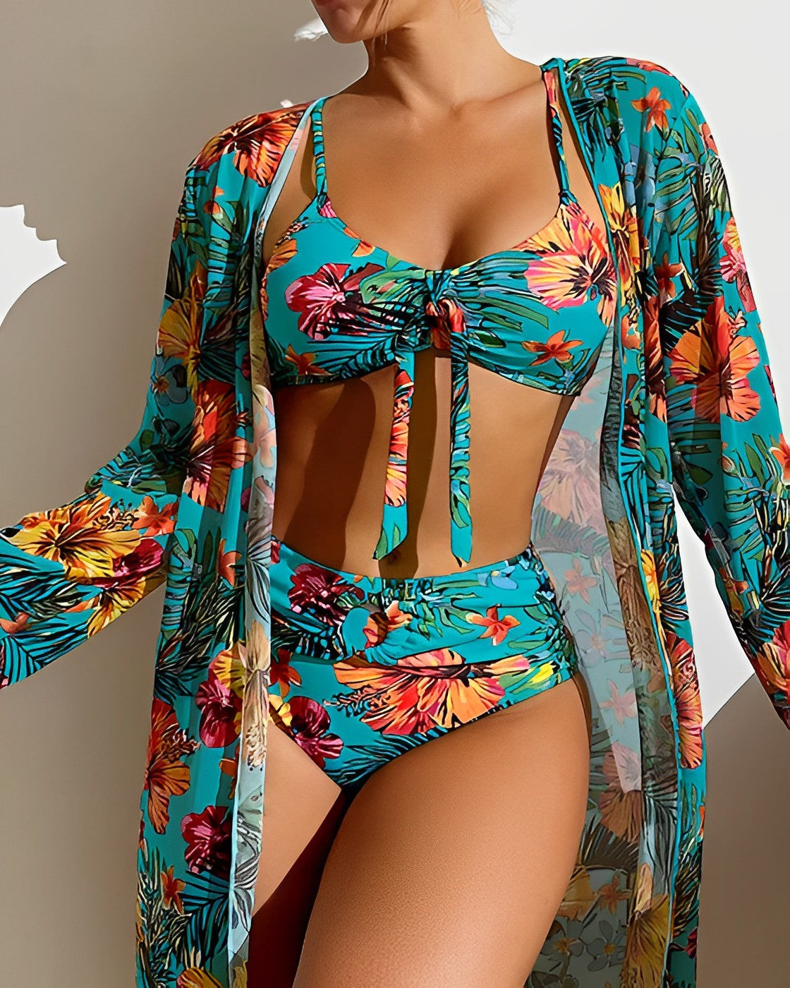Elira | Damski Letni 3-częściowy Komplet Bikini z Narzutką