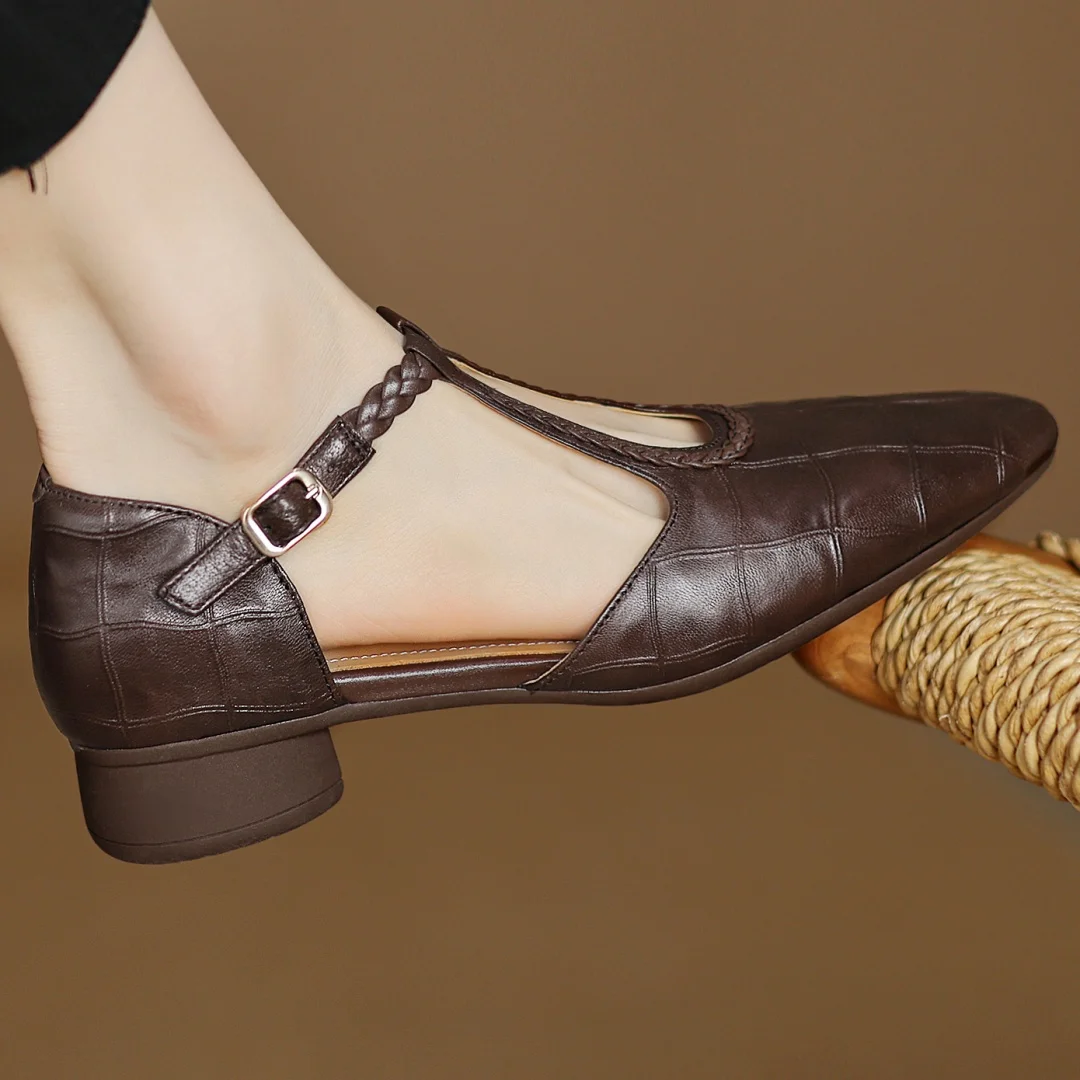 Aureline | Scarpe da donna Mary Jane vintage con cinturino intrecciato a T