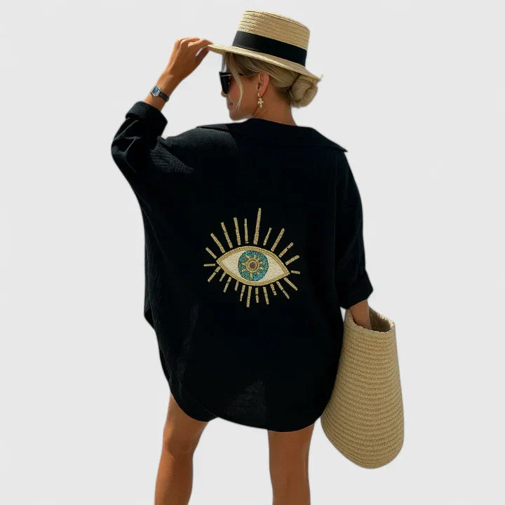 Nerina | Camicia estiva oversize da donna con stampa per la spiaggia