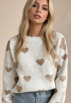Merelise | Maglione Donna con Motivo a Cuori Casual