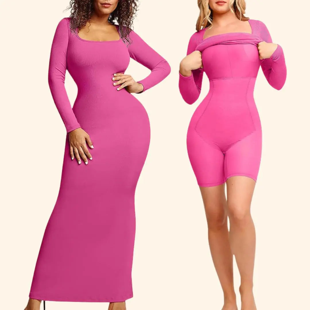 Peyton | Modelująca Sukienka Maxi Shapewear z Długim Rękawem