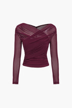 Zirelle | Top elegante da donna con arricciature e rete a manica lunga