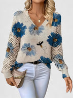 Sandrine | Maglione da donna con motivo floreale e scollo a V