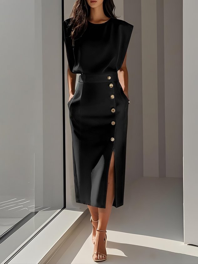 Larysa | Elegancka damska sukienka midi z rozcięciem