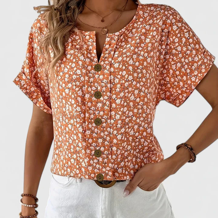 Roselune | Women's Summer Floral Casual Blouse with Buttons